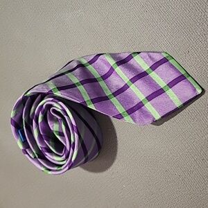Tattersall purple and green silk tie